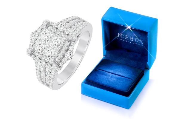 2.50ctw - Square Cluster Wide Band - Diamond Engagement Ring - All Natural