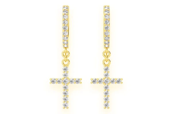 Cross Dangling Hoop Diamond Earrings 14k Solid Gold 0.40ctw