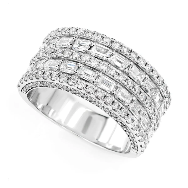 Five Row Baguette And Diamond Band Ring 14k Solid Gold 4.00ctw