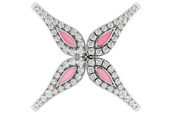 0.35ctw Criss-Cross Pink Enamel Diamond Ring - All Natural - 14k Solid Gold