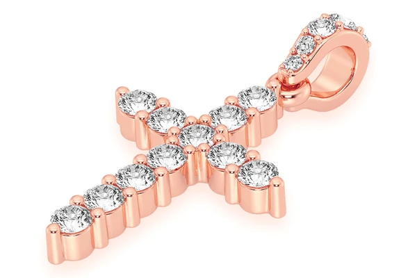 Basket Cross Diamond Pendant 14k Solid Gold 0.40ctw