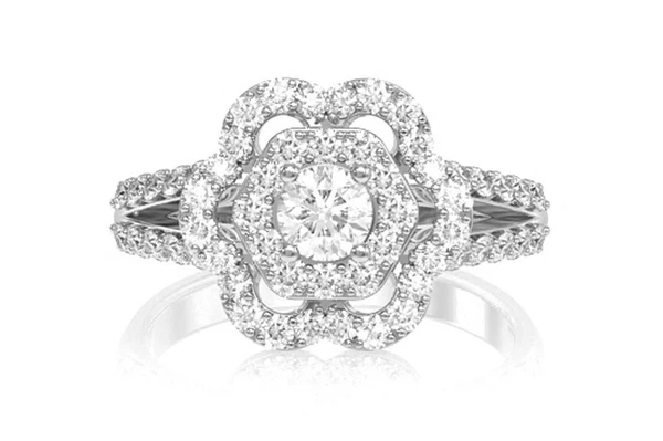1.00ctw - Flower Halo Split Shank - Diamond Engagement Ring - All Natural