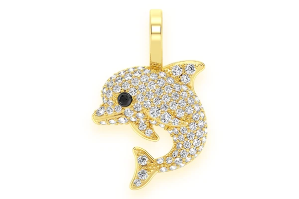 Dolphin Diamond Pendant 14k Solid Gold 0.33ctw