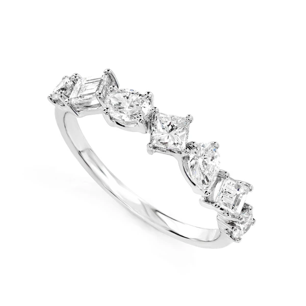 Seven Stone Multi Shape Diamond Band Ring 14k Solid Gold 0.90ctw 