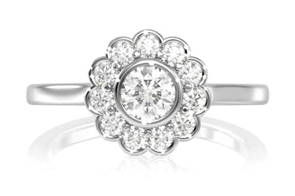 Scallop Bezel Flower Halo 14k Solid Gold 0.50ctw