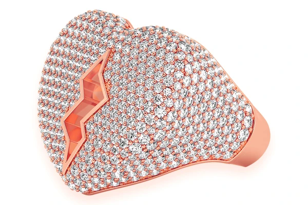 Broken Heart Signet Diamond Ring 14k Solid Gold 4.50ctw