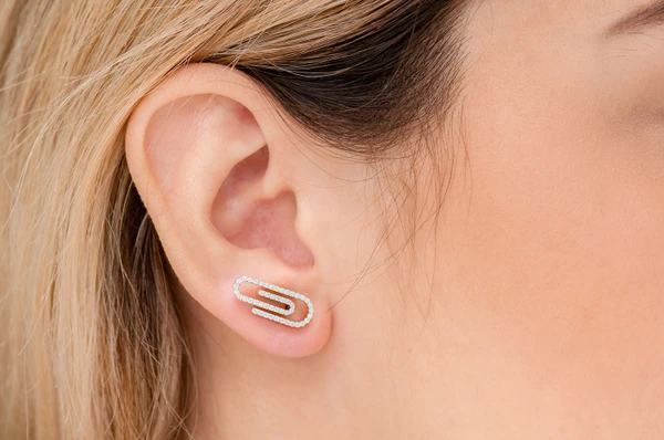Paper Clip Diamond Earrings 14k Solid Gold 0.45ctw