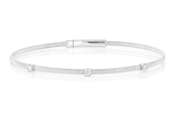 Textured Three Stone Diamond Bangle Bracelet 0.15ctw 14k Solid Gold