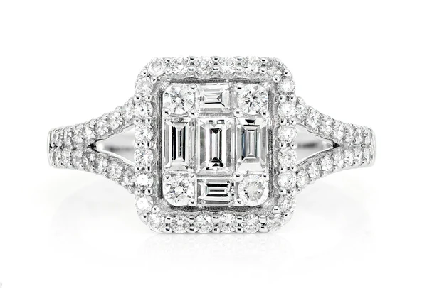 Mosaic Baguette And Round Diamond Engagement Ring 1.00ctw - All Natural Diamonds - 14k Solid Gold