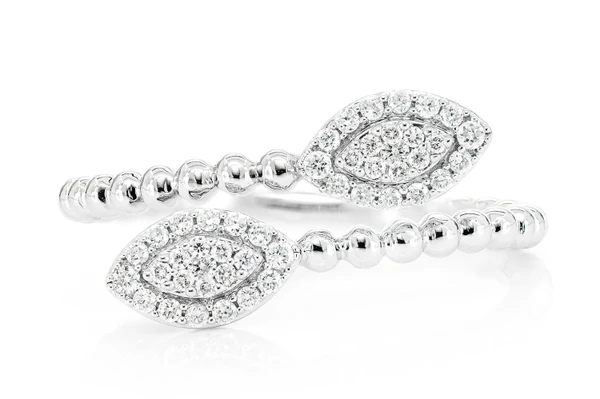 Beaded Marquis Wrap Ring 14k Solid Gold 0.20ctw