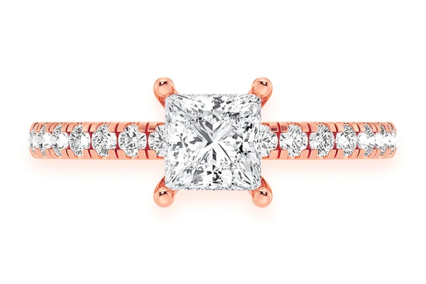 Thinn - 0.75ct Princess Solitaire - One Row Under Halo - Diamond Engagement Ring - All Natural