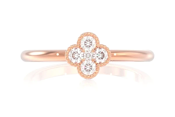 Diamond Clover Ring 14k Solid Gold 0.25ctw