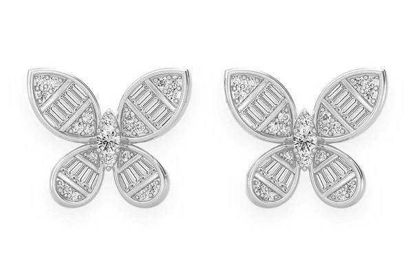 Butterfly Baguette Stud Diamond Earrings 14k Solid Gold 0.65ctw