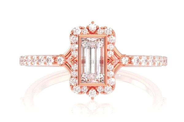 Portrait Style Baguette Diamond Engagement Ring 14k Solid Gold - All Natural - 0.50ctw