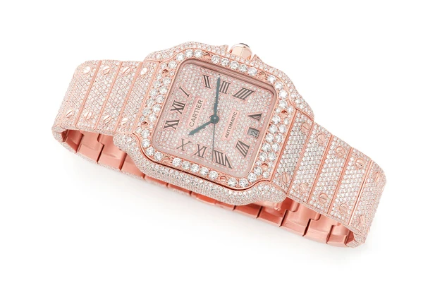 Cartier Santos De Cartier 40MM 18k Rose Gold - 24.00ctw Fully Iced Out