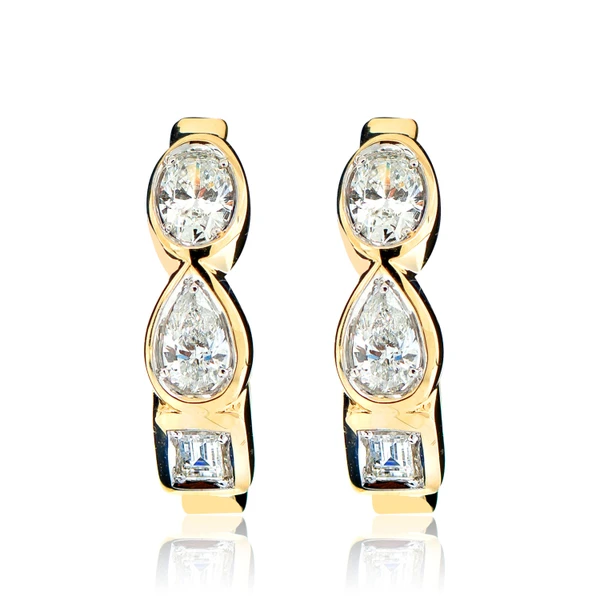 Multi Shape Bezel Set Diamond Hoop Earrings 14k Solid Gold 0.60ctw