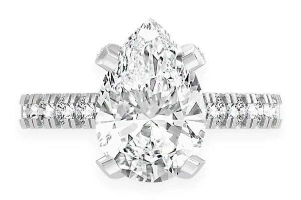 Thinn - 3.00ct Pear Solitaire - Single Row Scallop - Diamond Engagement Ring - All Natural