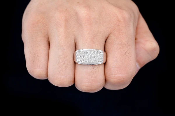 Three Row Angular Diamond Ring 14k Solid Gold 1.00ctw