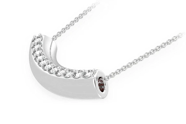 Noodle Diamond Pendant 14k Solid Gold Chain Attached 0.20ctw