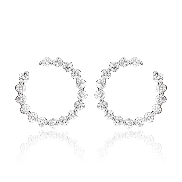 Single Prong Scallop Hoop Design Earrings 14k Solid Gold 1.25ctw