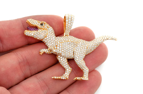 dino13✾14kgf 14k Yellow Gold T-Rex Dinosaur Pendant / Charm, Made in USA