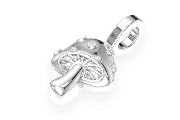 Mushroom Diamond Pendant 14k Solid Gold 0.02ctw