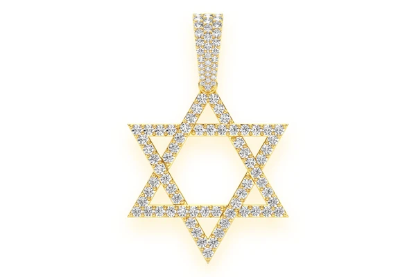 Star Of David Diamond Pendant 14k Solid Gold 1.90ctw