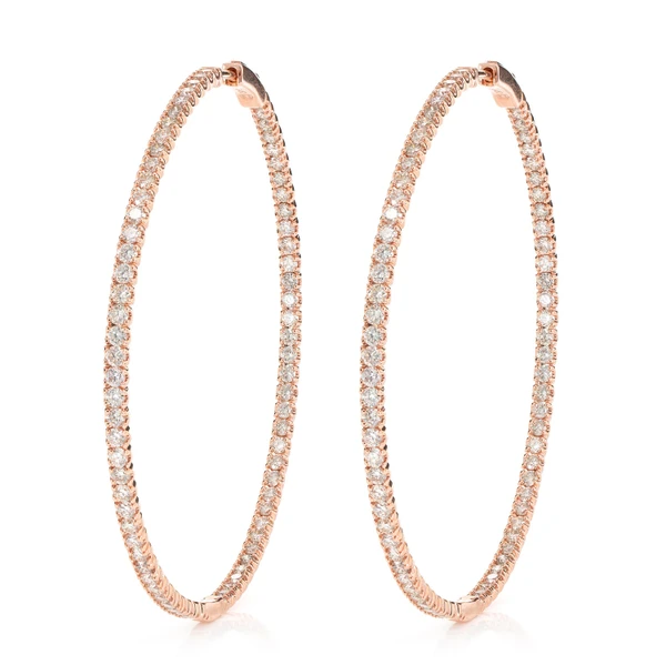 Large Inside Outside Diamond Hoops 14k Solid Gold 3.95ctw