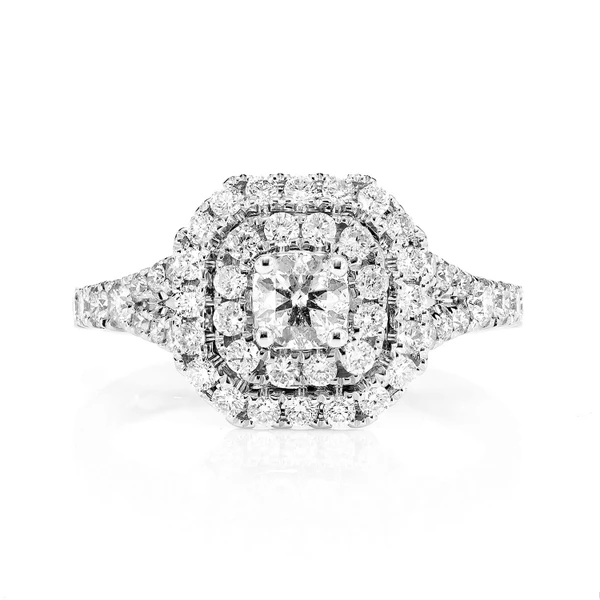 Double Halo Split Shank Diamond Engagement Ring - All Natural - 14k Solid Gold - 1.05ctw