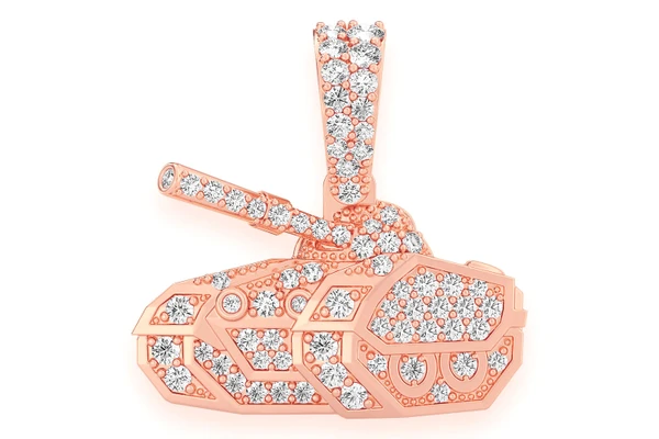 Military Battle Tank Diamond Pendant 14k Solid Gold 0.40ctw