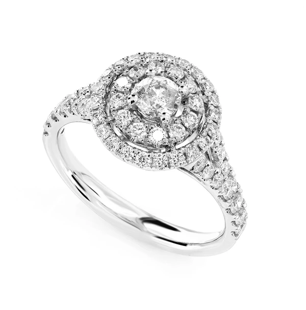 White And Rose Gold Round Halo Diamond Ring 14k Solid Gold 0.85ctw