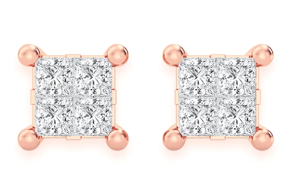 0.50ctw Quad Stud Diamond Earrings 14k Solid Gold 