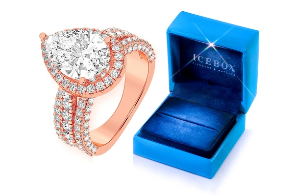 3.00ct Pear Solitaire - Three Row - Diamond Engagement Ring - All Natural