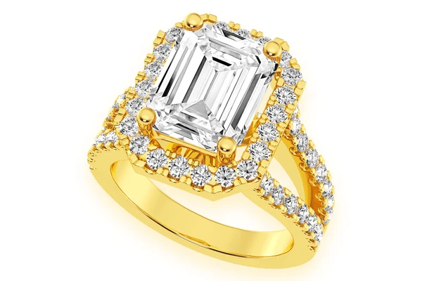 Sphinx - 3.00ct Emerald Solitaire - Two Row Split - Diamond Engagement Ring - All Natural Vs Diamonds