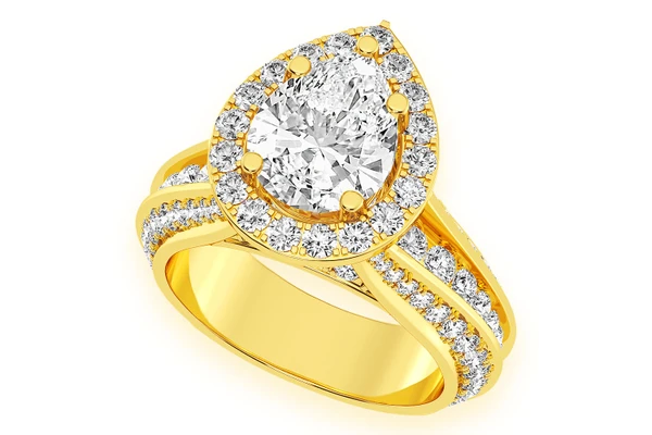 Monst - 2.00ct Pear Solitaire - Three Row Graduated Split Halo - Diamond Engagement Ring - All Natural