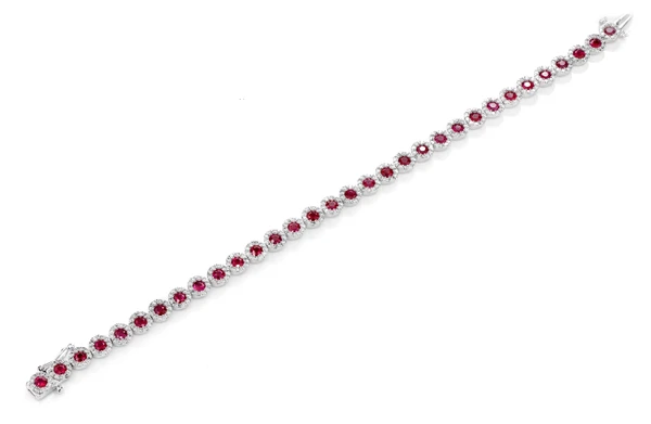 Ruby And Diamond Halo Tennis Bracelet 14k Solid Gold 9.00ctw