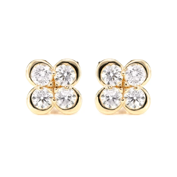 Diamond Bezel Clover Stud Earrings 14k Solid Gold 2.40ctw 