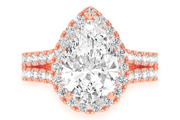 Sphinx - 3.00ct Pear Solitaire - Two Row Split Scallop - Diamond Engagement Ring - All Natural Diamonds