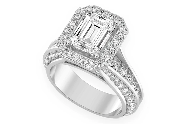 Monst - 2.00ct Emerald Cut Solitaire - Halo Fancy Shank - Diamond Engagement Ring - All Natural Vs Diamonds