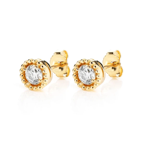 Beaded Solitaire Diamond Stud Earrings 14k Solid Gold 0.45ctw