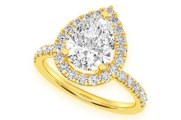 Thav - 2.00ct Pear Solitaire - Scallop Halo One Row - Diamond Engagement Ring - All Natural