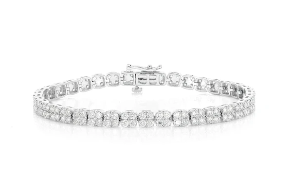 Round Quad Cluster Link Diamond Bracelet 14k Solid Gold 5.00ctw