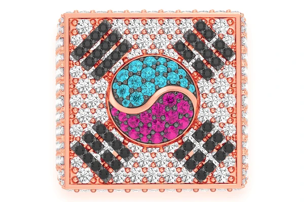 Korean Flag Signet Diamond Ring 14k Solid Gold 4.50ctw 