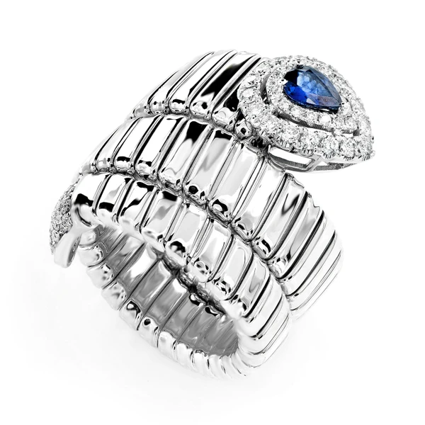 Diamond And Sapphire Coil Wrap Ring 14k Solid Gold 0.55ctw
