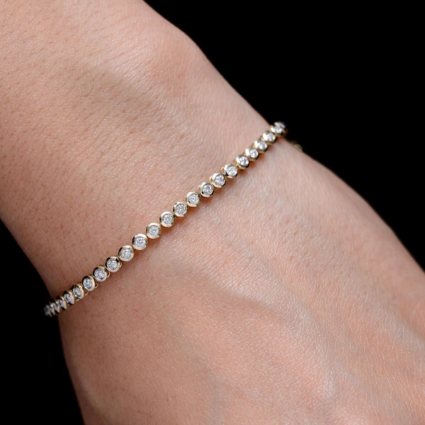 Round Bezel Set Diamond Link Bracelet 14k Solid Gold 1.00ctw 