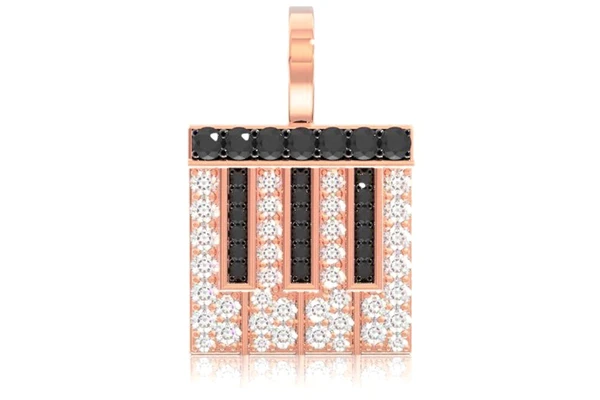 Piano Black & White Diamond Pendant 14k Solid Gold 0.75ctw