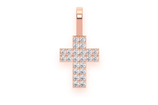 Two Row Cross Diamond Pendant 14k Solid Gold 0.25ctw