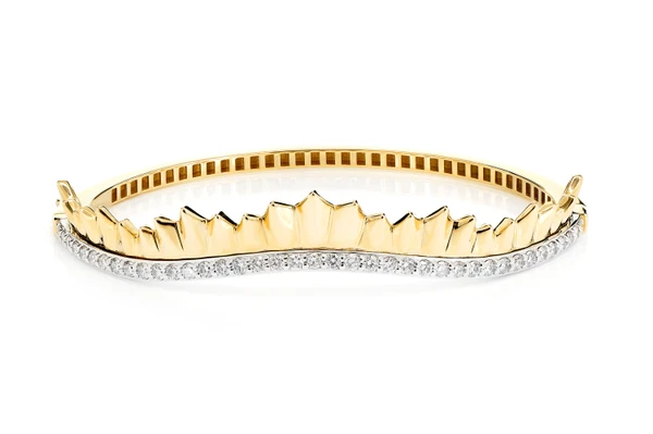 Asymettrical Diamond Wave Bracelet 14k Solid Gold 0.95ctw 