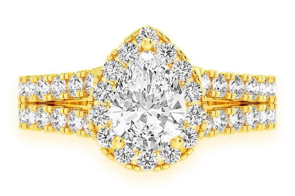 Sphinx - 1.00ct Pear Solitaire - Two Row Split Scallop - Diamond Engagement Ring - All Natural