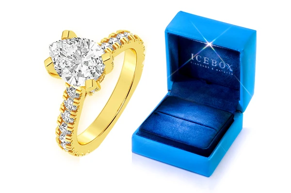 Thinn - 2.00ct Pear Solitaire - Single Row Scallop - Diamond Engagement Ring - All Natural